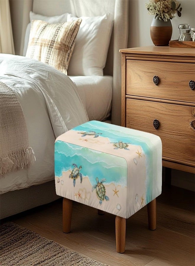 غطاء عثماني مطبوع عليه سلحفاة شاطئ تالايتوس، غطاء جاكار ناعم محبوك للعثماني المستطيل، غطاء عثماني للتخزين في غرفة المعيشة، غطاء عثماني مضاد للانزلاق على شكل نجم البحر وصدفة البحر وقلب، صغير الحجم - Image 3